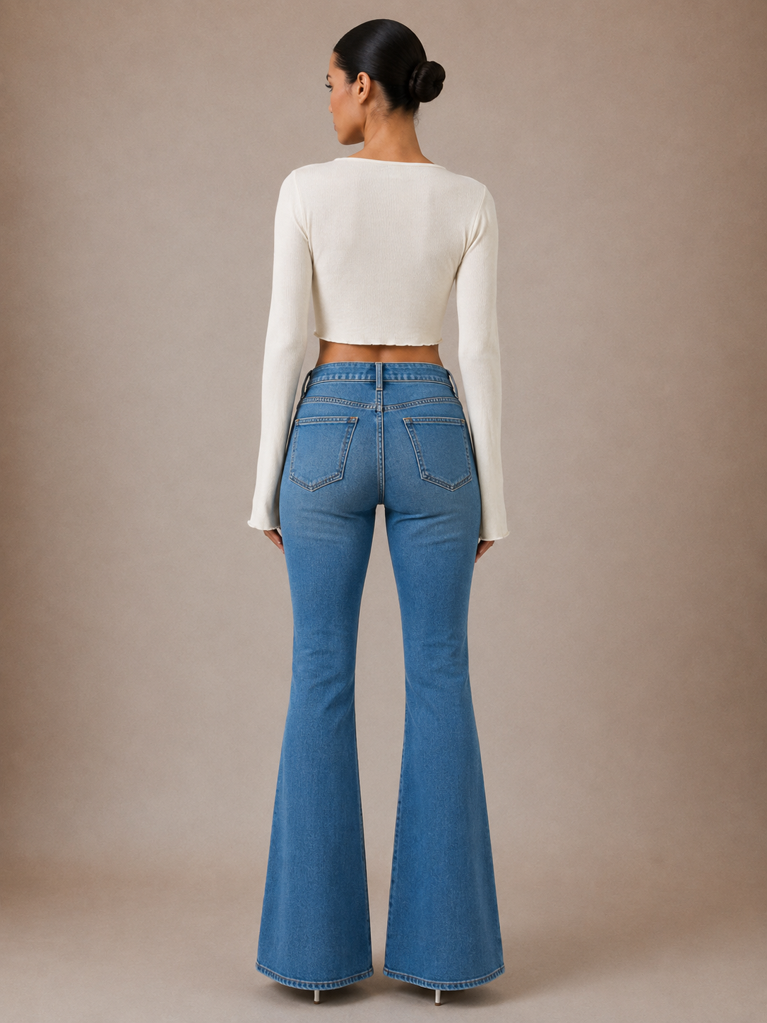 Blue Mirror Work Bell-Sleeve Top back view
