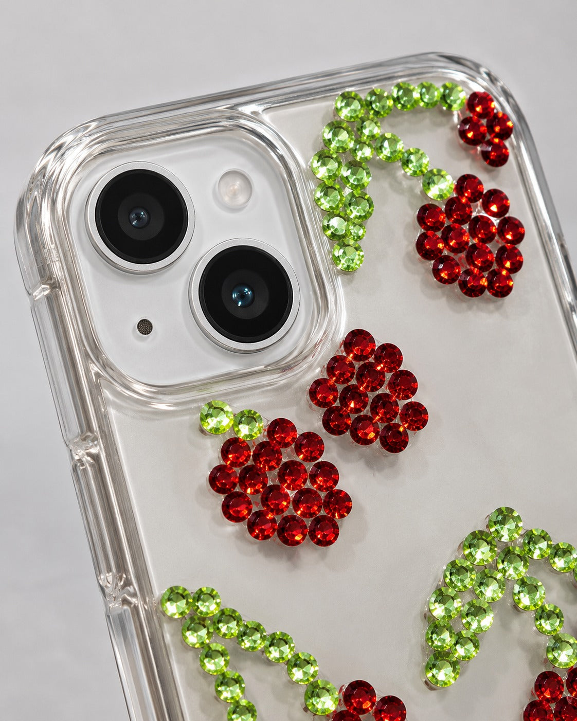 Close-up of crystal cherries near the camera