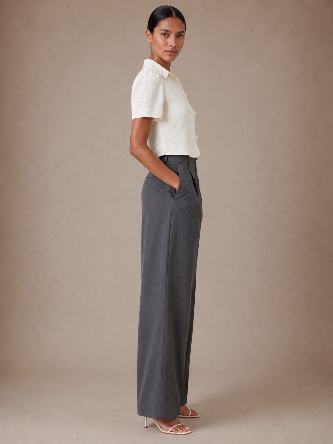 Ivory Knot-Front Crop Blouse