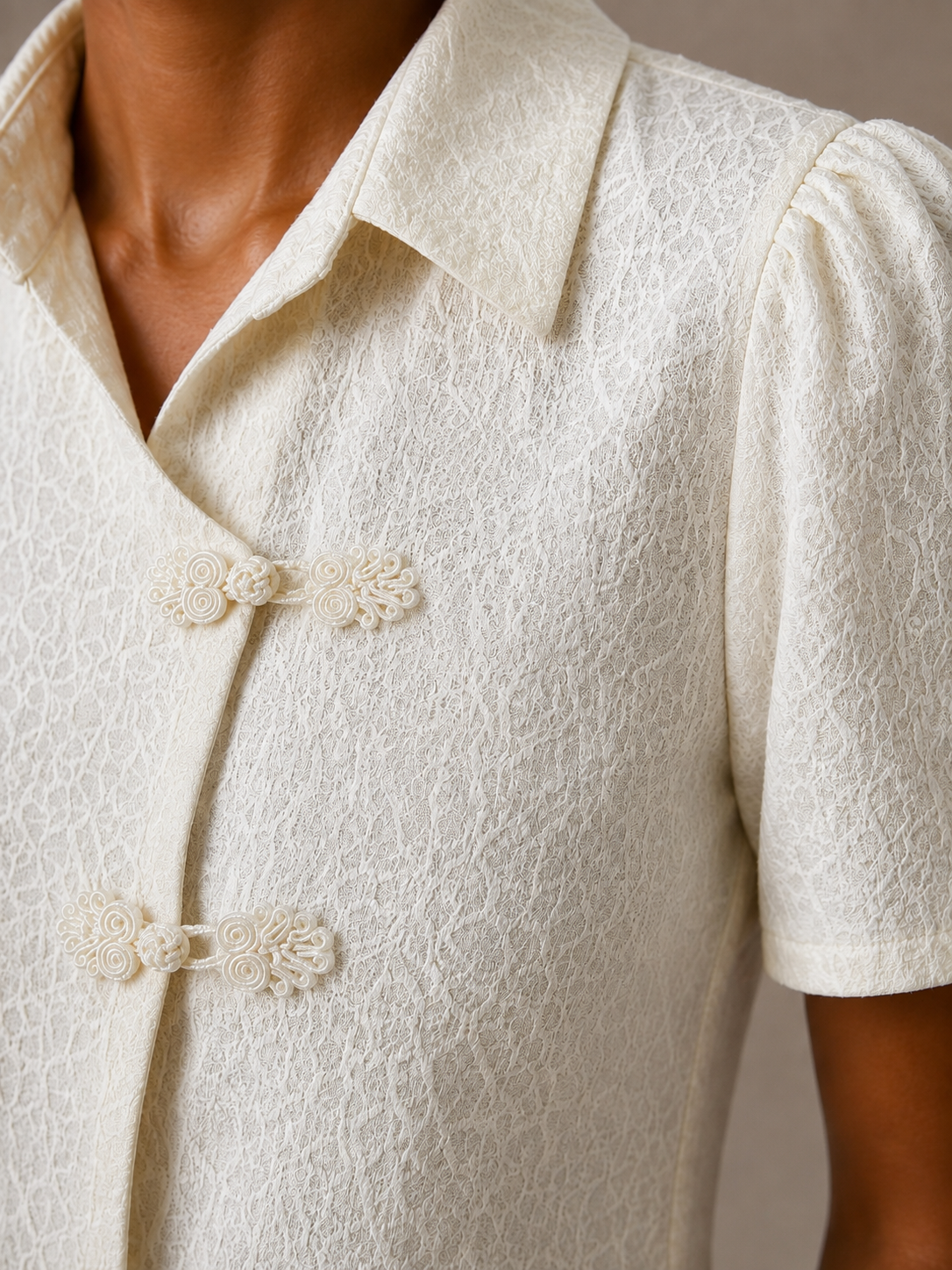 Ivory Knot-Front Crop Blouse