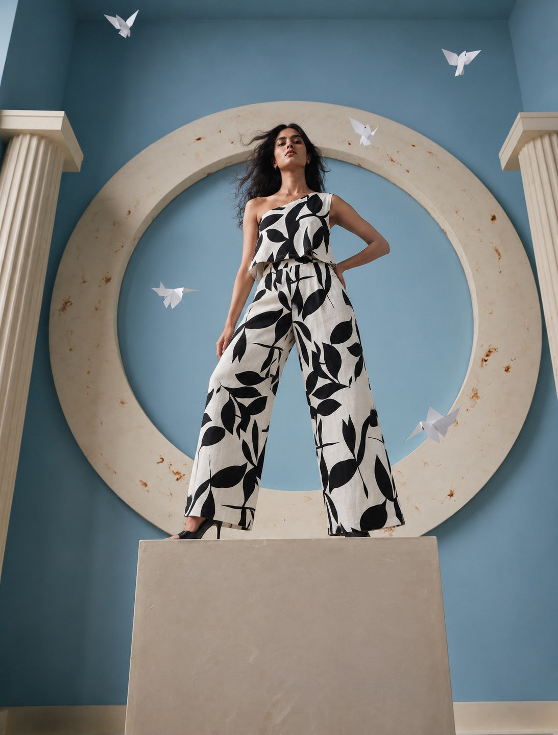 Ink Leaf One-Shoulder Co-ord, styled look