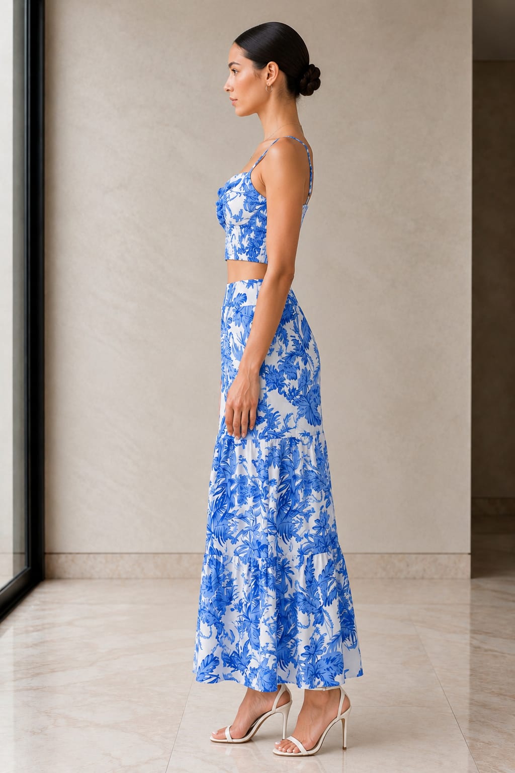 Blue Palm Cami and Tiered Maxi Set, side view