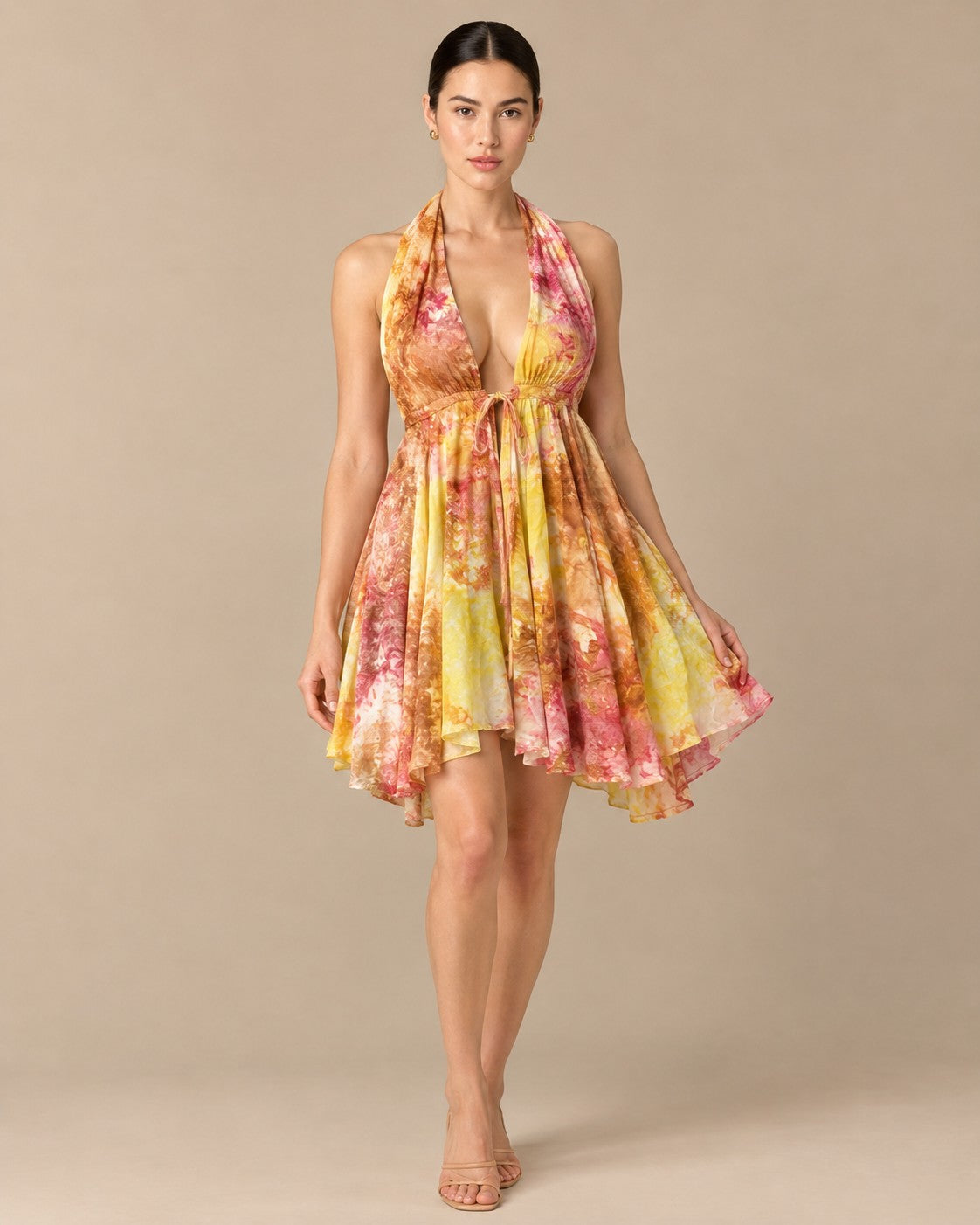 Marbled Sun Halter Mini Dress, front view