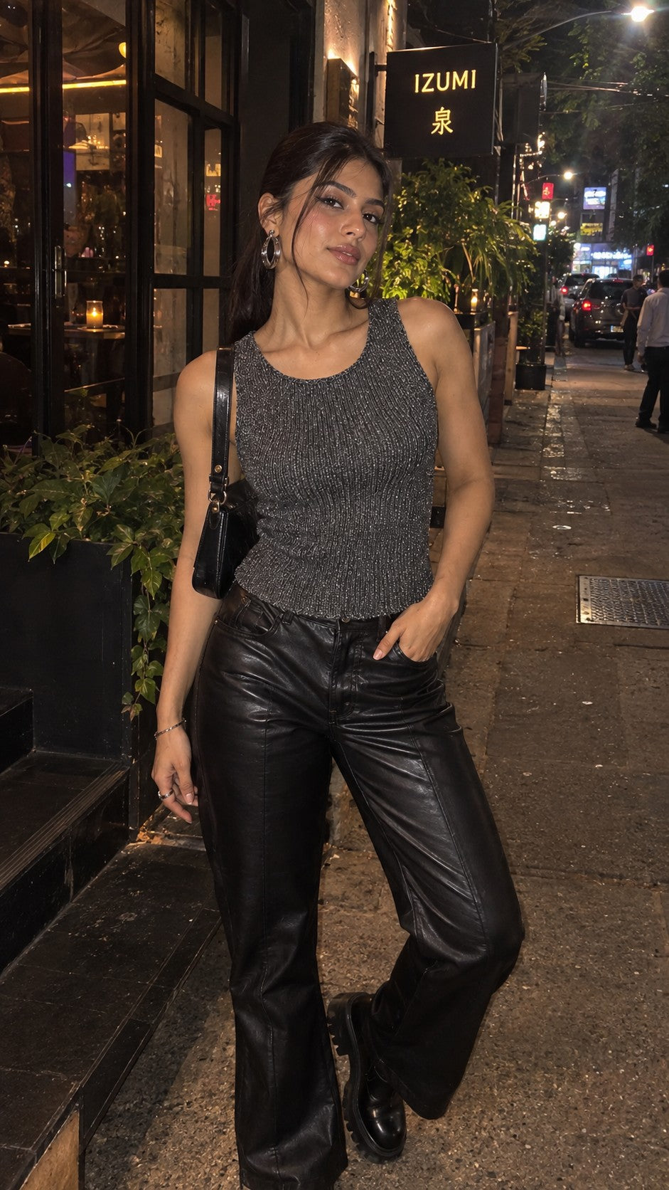 Charcoal Ladder-Back Knit Tank, styled look