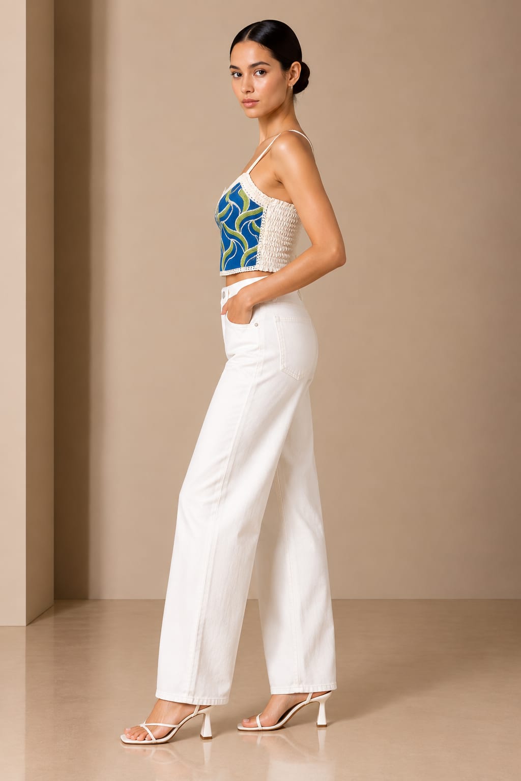 Side view of the bustier showing the cropped length