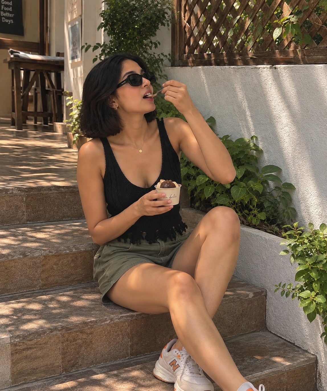 Black Cable Knit Frayed-Hem Cami, styled look