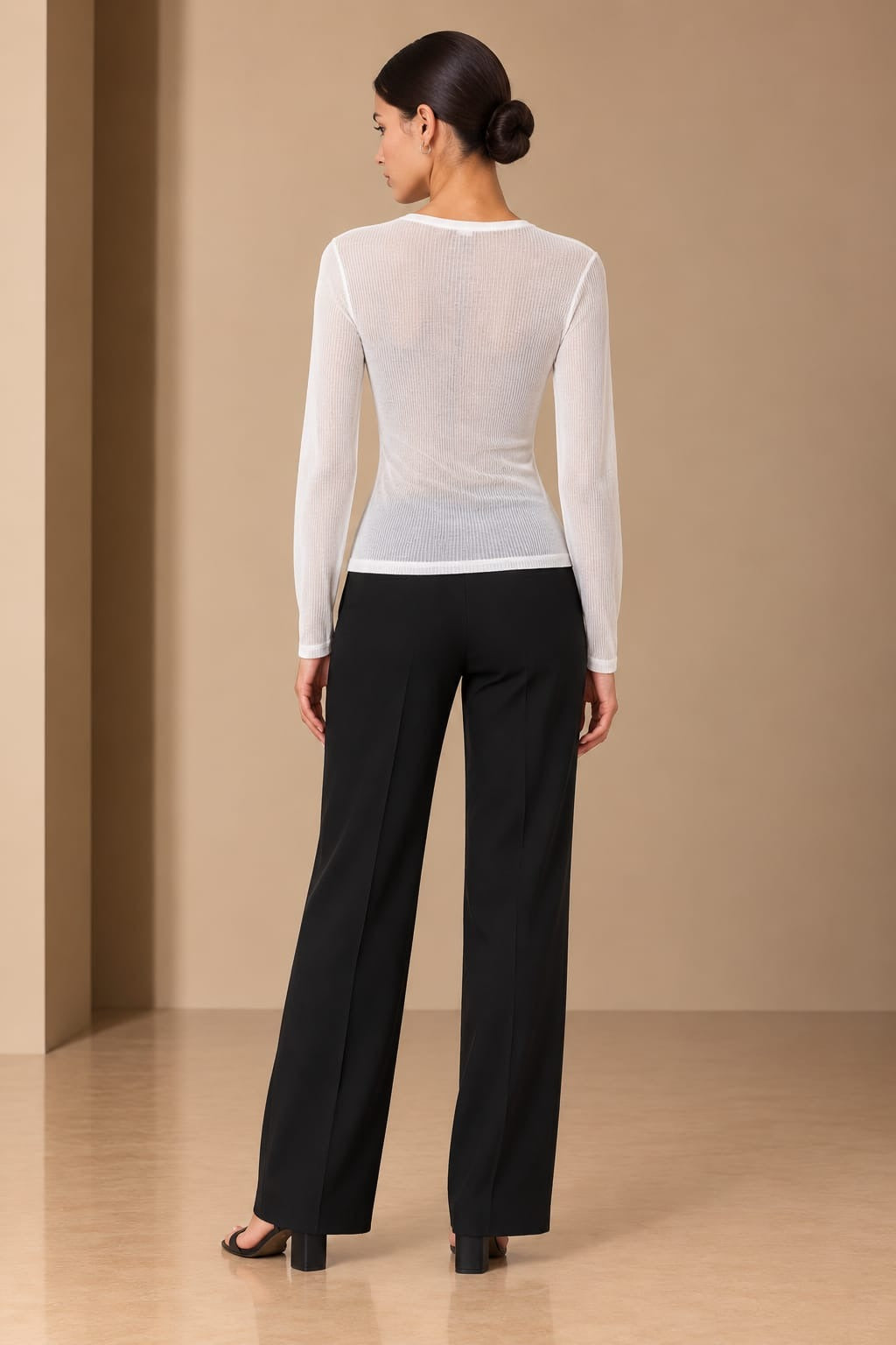 Sheer Rib Long-Sleeve Top, back