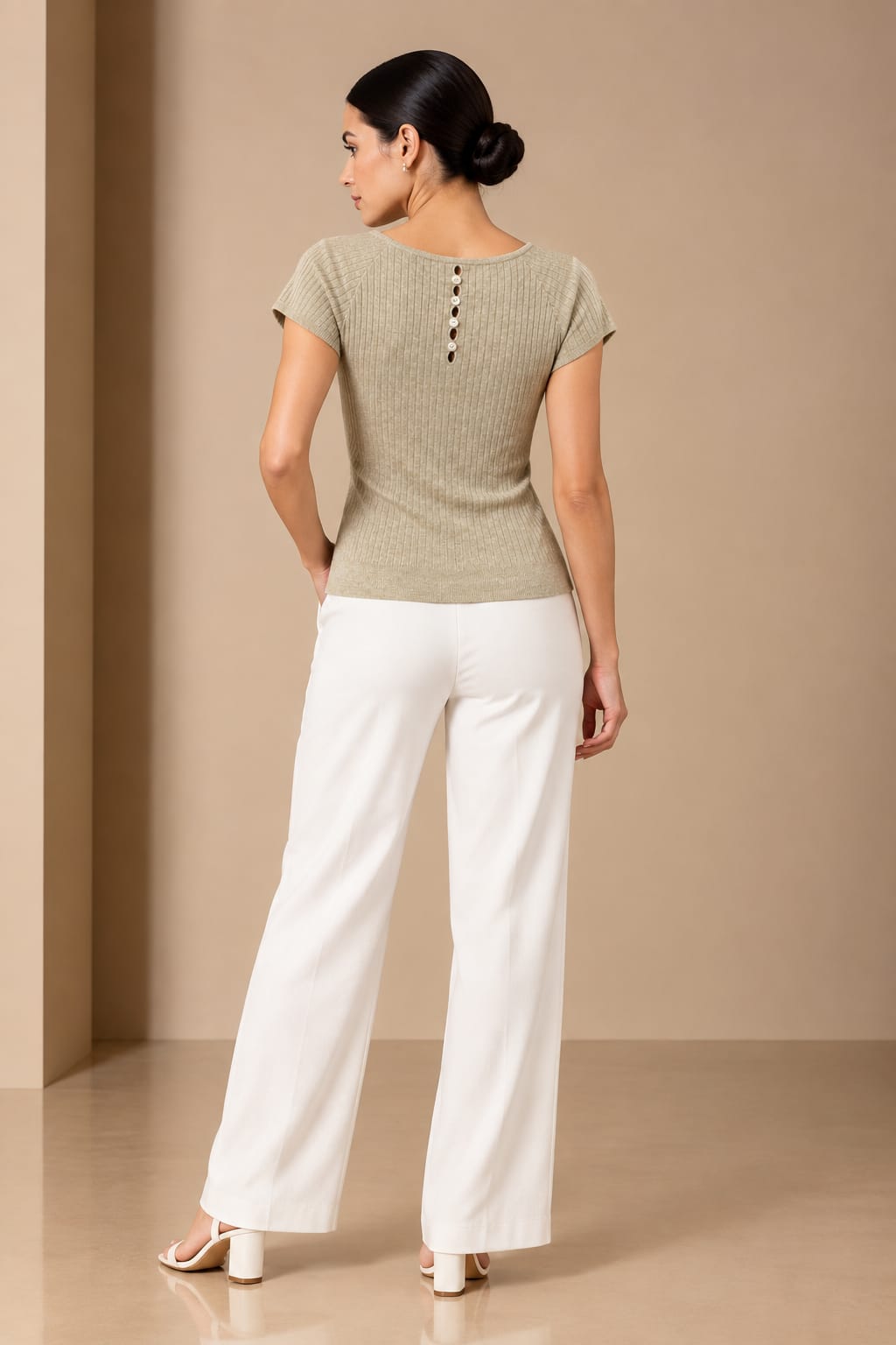 Sage Rib Button-Back Knit Tee — button back