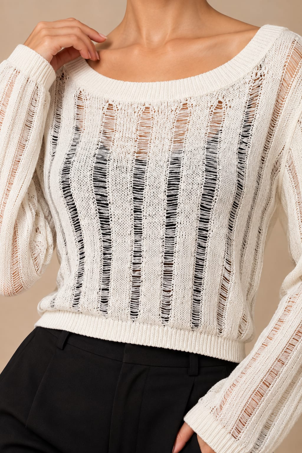 Ivory Ladder-Knit Cropped Jumper — knit detail