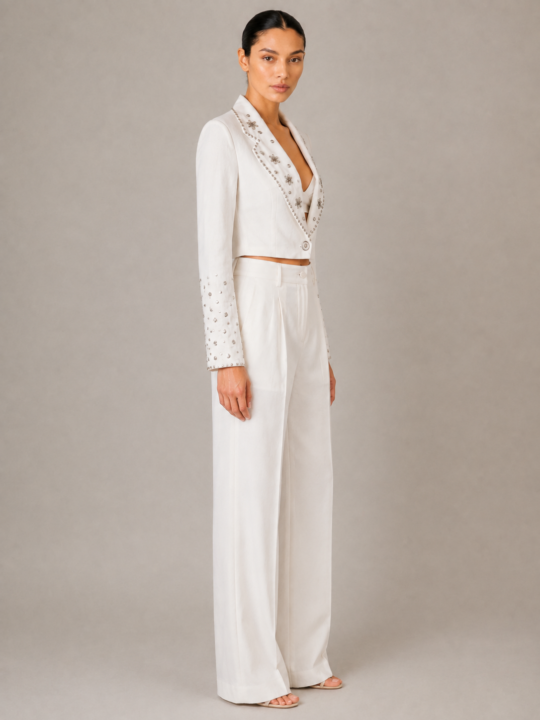 Crystal Bloom Cropped Blazer three-quarter view