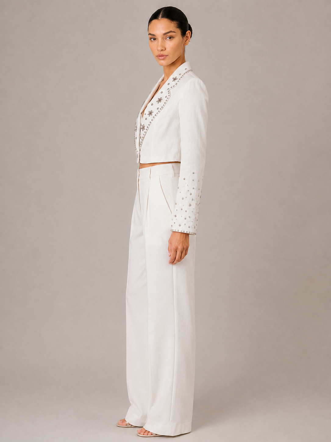 Crystal Bloom Cropped Blazer side profile showing the cropped length