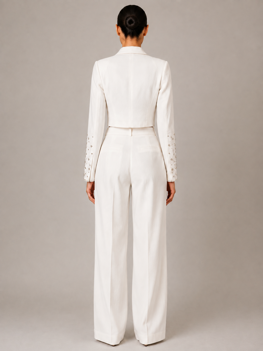 Crystal Bloom Cropped Blazer back view with crystal-set sleeves