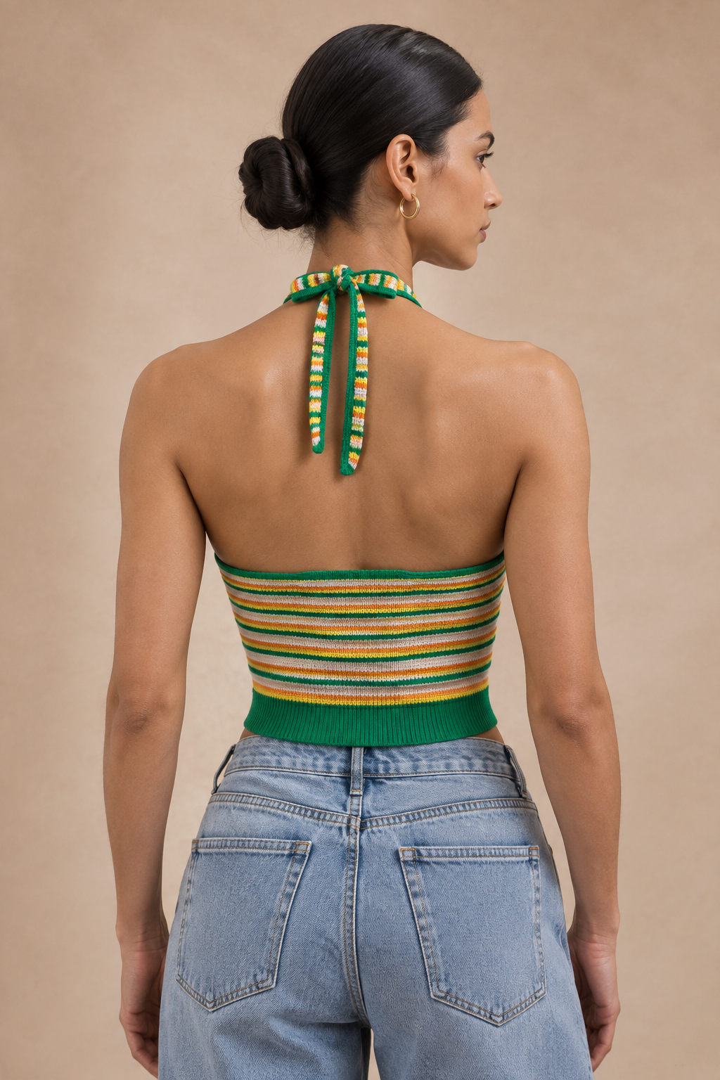 Striped Knit Halter Crop Top