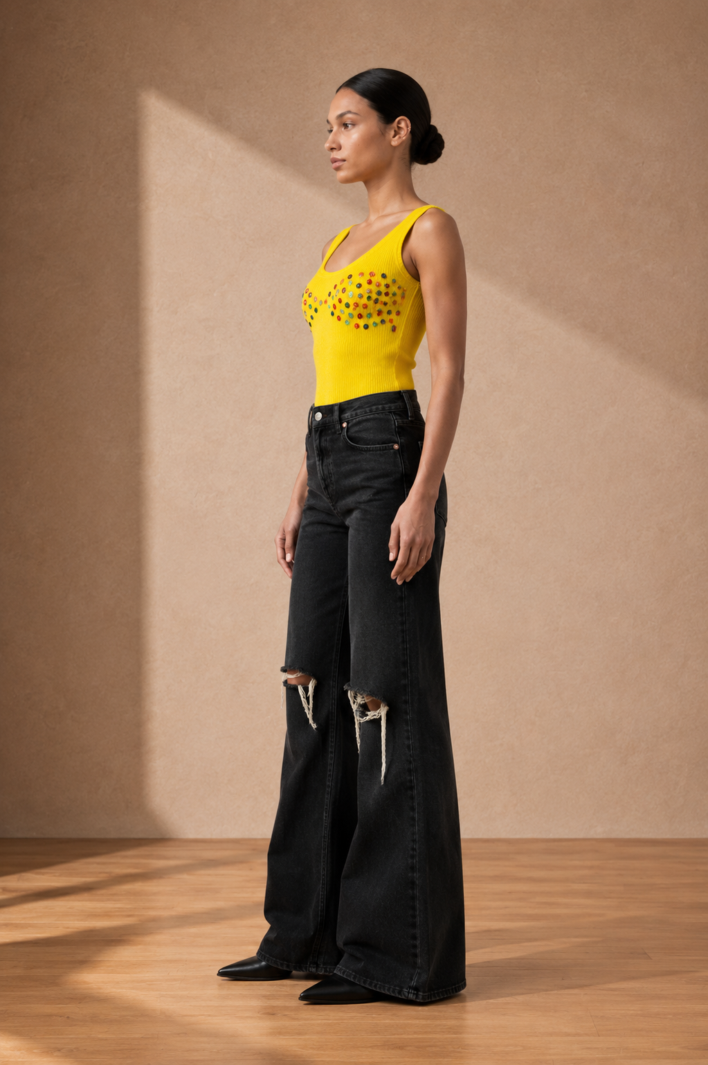 Sunshine Yellow Rhinestone Tank Top
