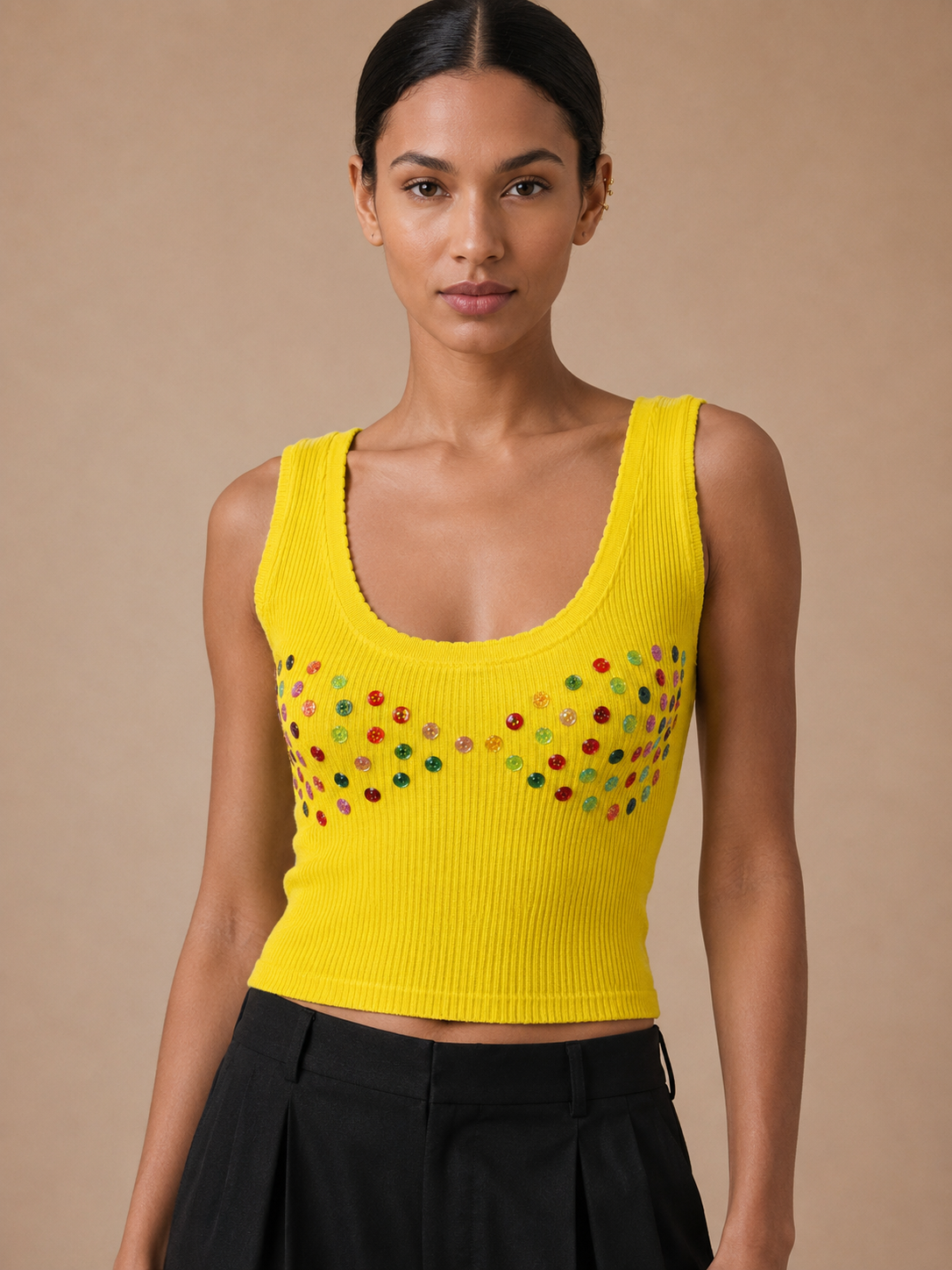 Sunshine Yellow Rhinestone Tank Top