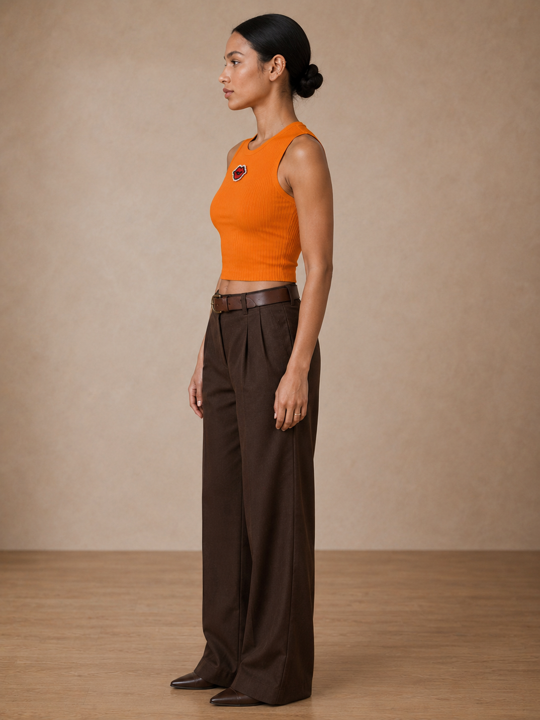 Orange Embroidered Lips Crop Top