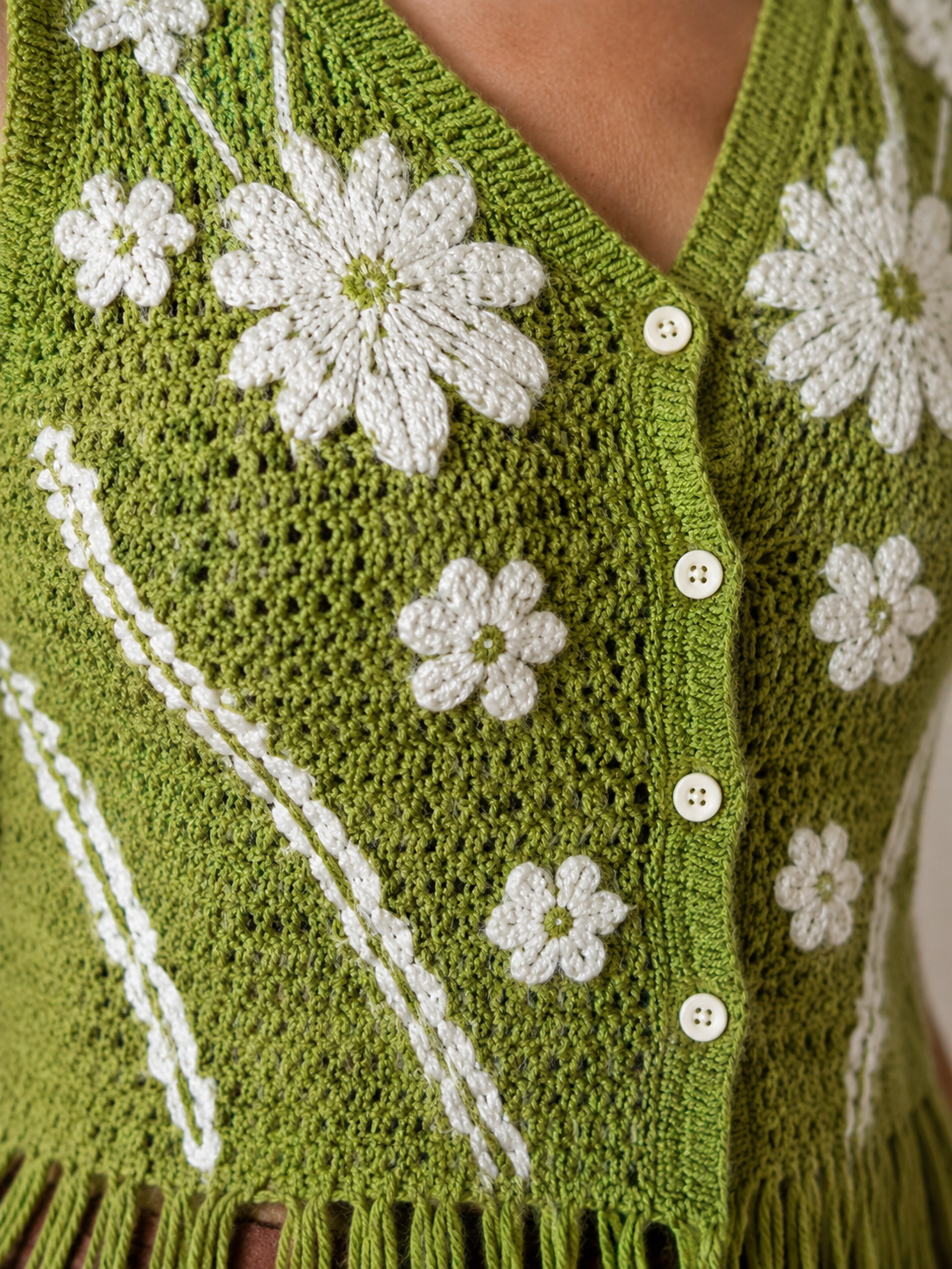 Green Floral Knit Crop Top