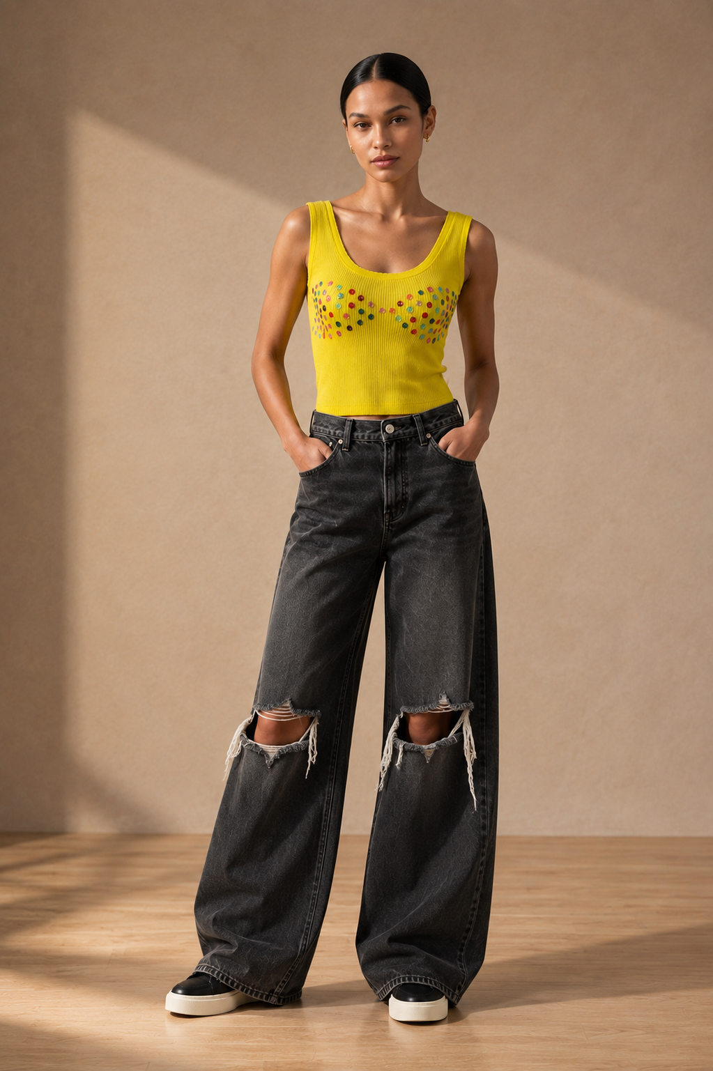 Sunshine Yellow Rhinestone Tank Top