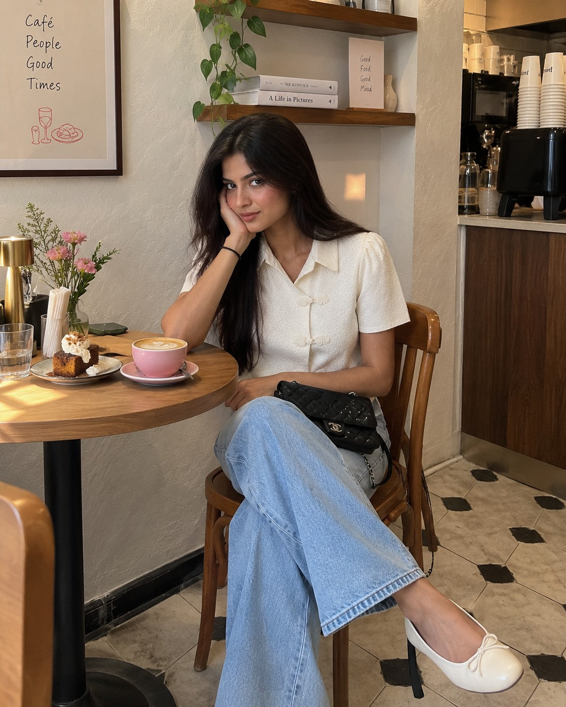 Ivory Knot-Front Crop Blouse, styled look