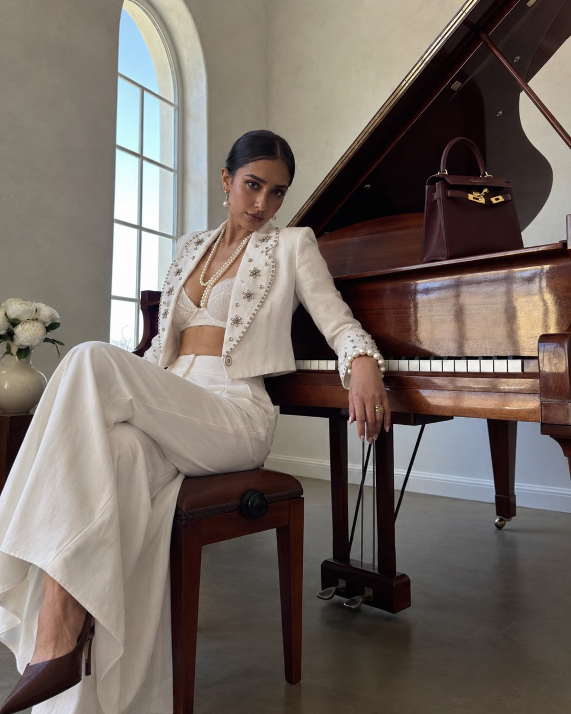 Crystal Bloom Cropped Blazer, styled look