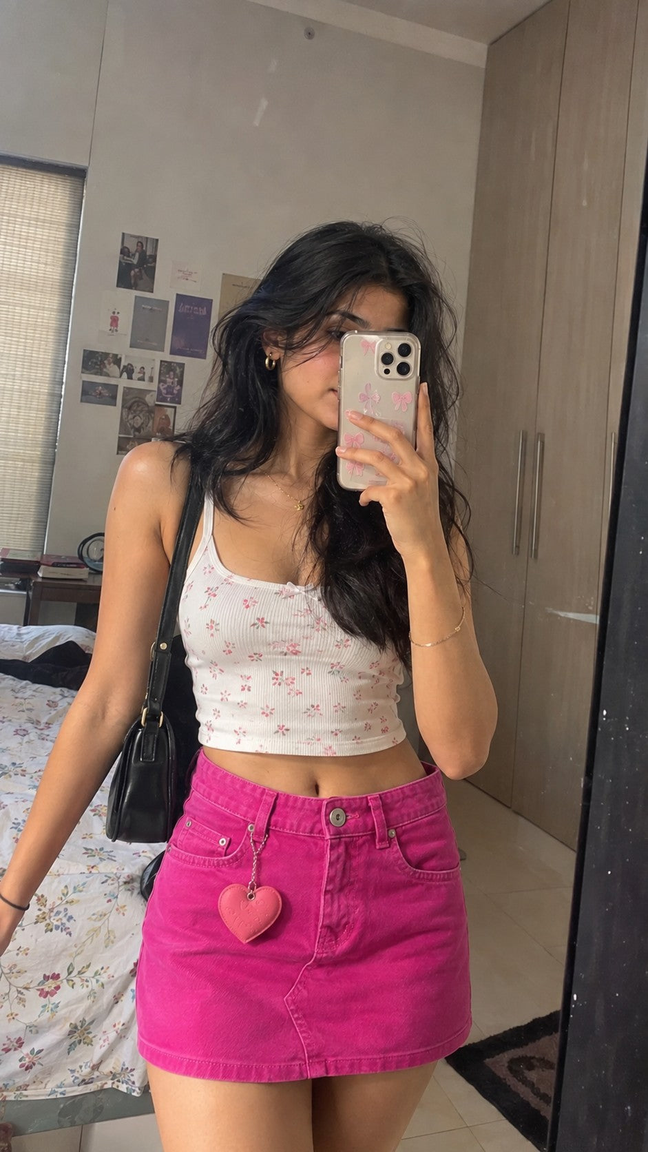 Fuchsia Denim Heart-Charm Skirt, styled look