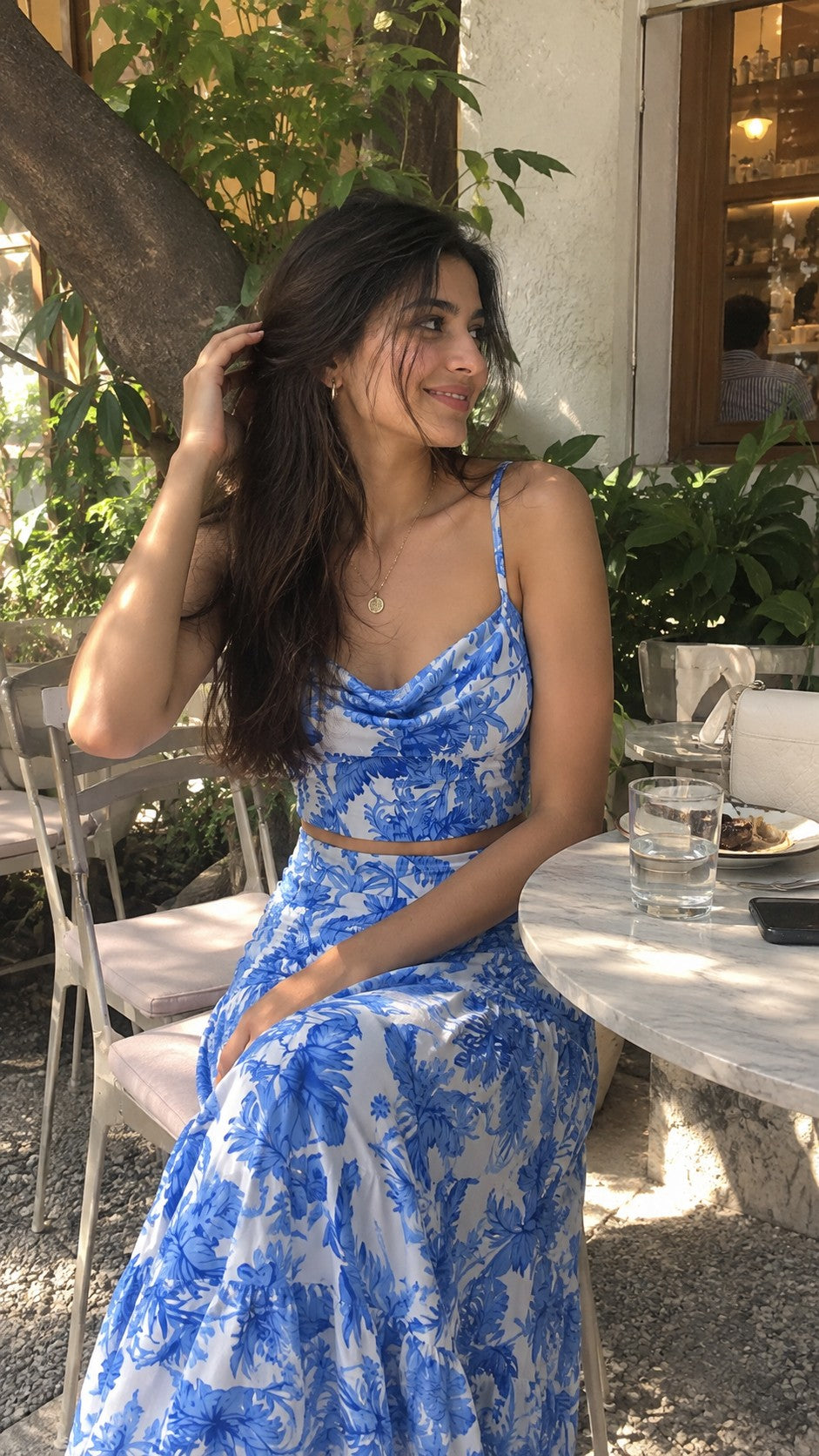 Blue Palm Cami & Tiered Maxi Set, styled look