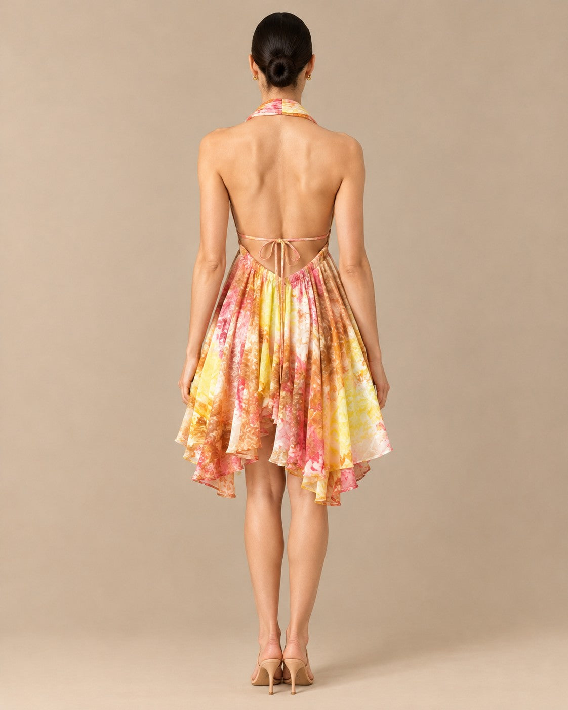 Marbled Sun Halter Mini Dress, open back view