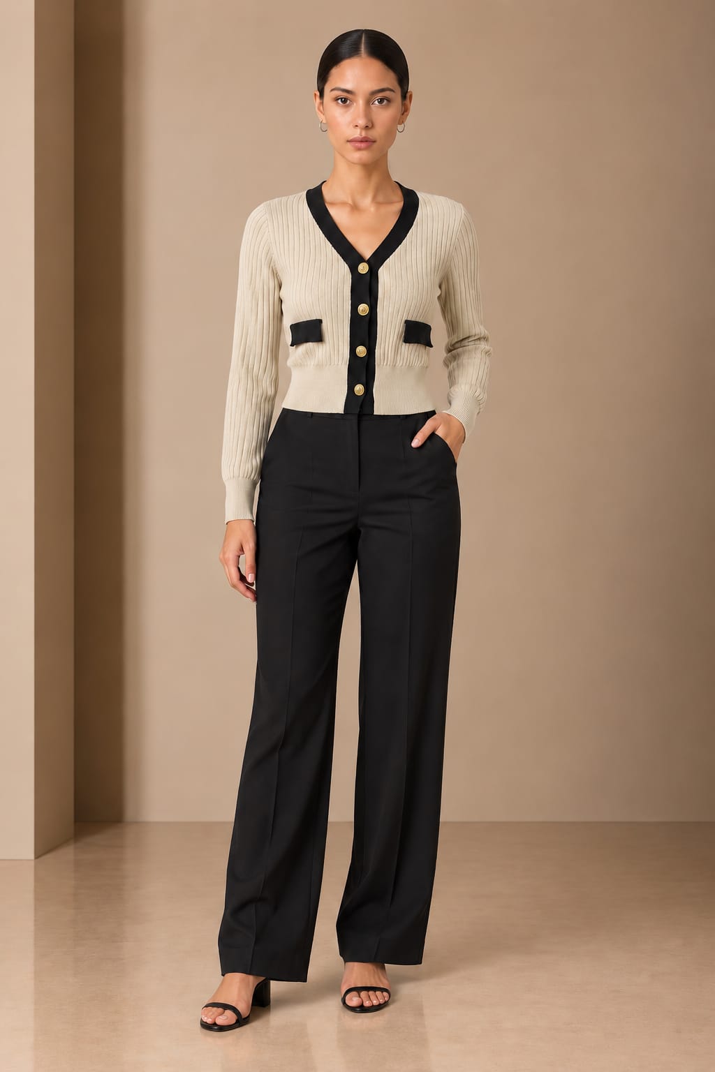 Gold Crest Contrast Cardigan, front view