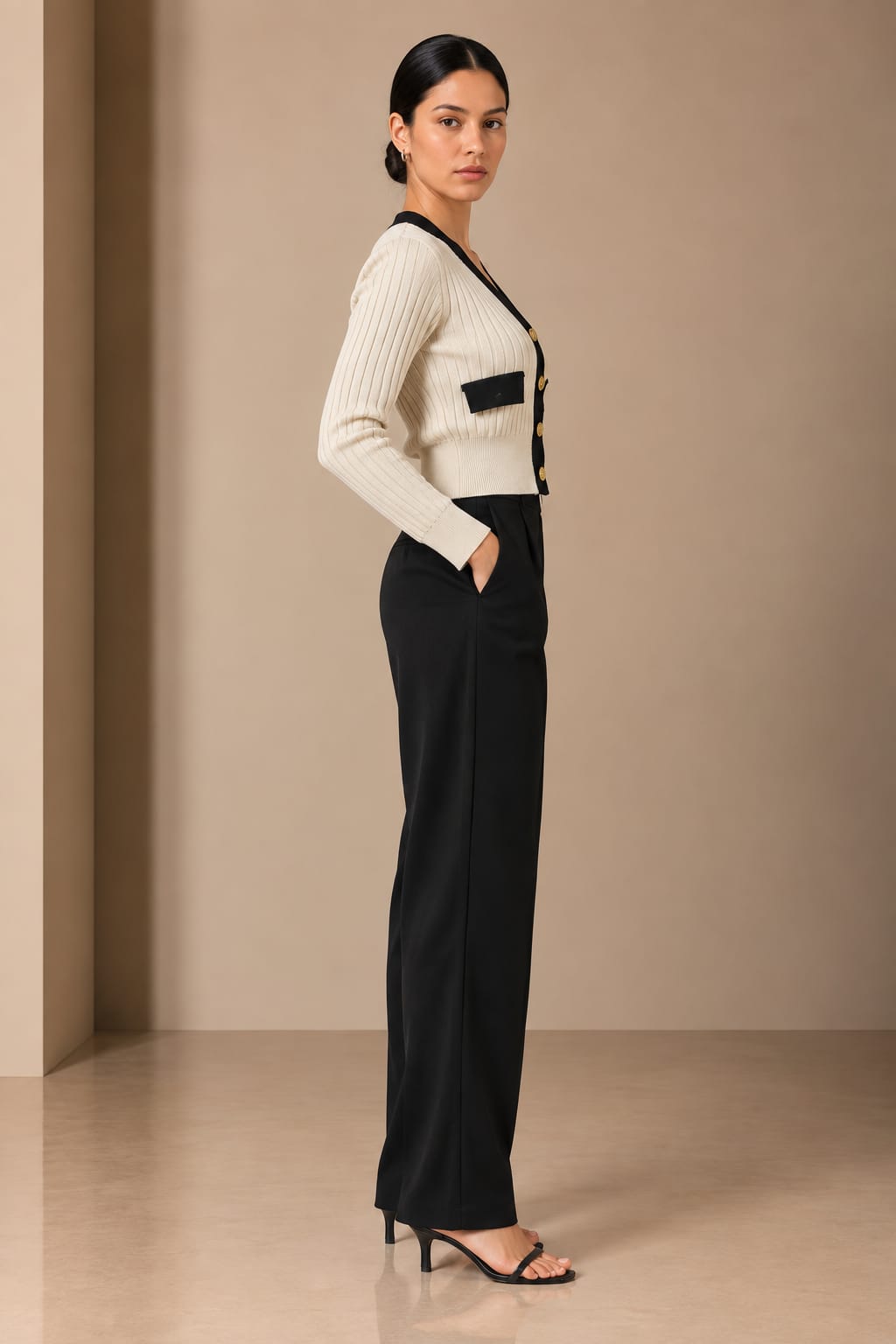 Gold Crest Contrast Cardigan, side view