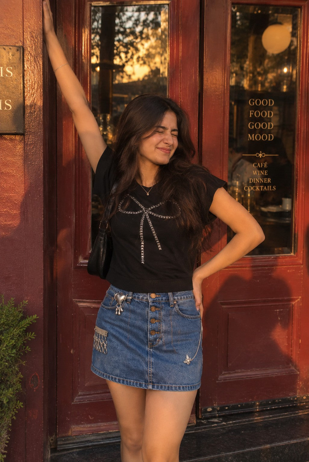 Charm Hardware Denim Mini Skirt, styled look