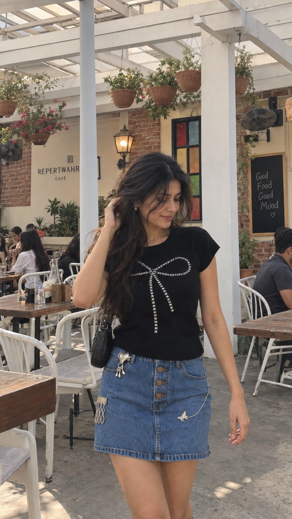 Crystal Bow Cap-Sleeve Knit Top, styled look
