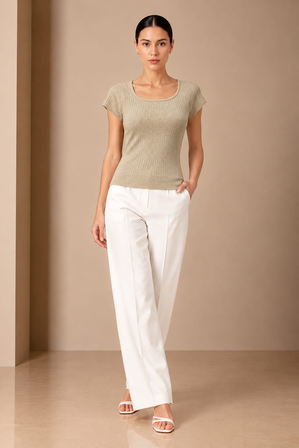 Sage Rib Button-Back Knit Tee — front