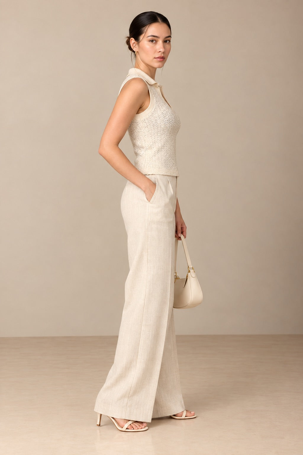 Cream Collared Knit Sleeveless Top — side