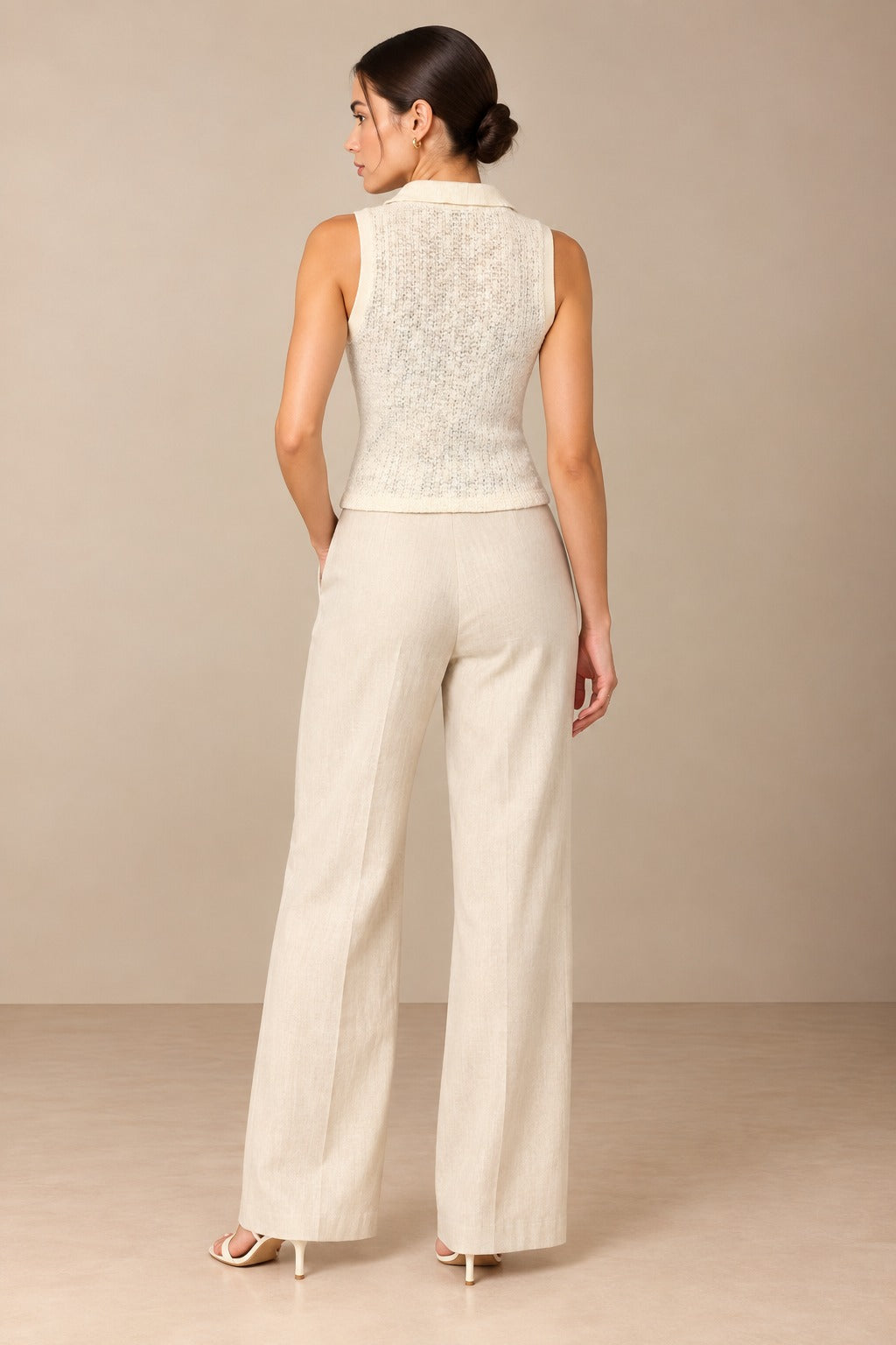 Cream Collared Knit Sleeveless Top — back