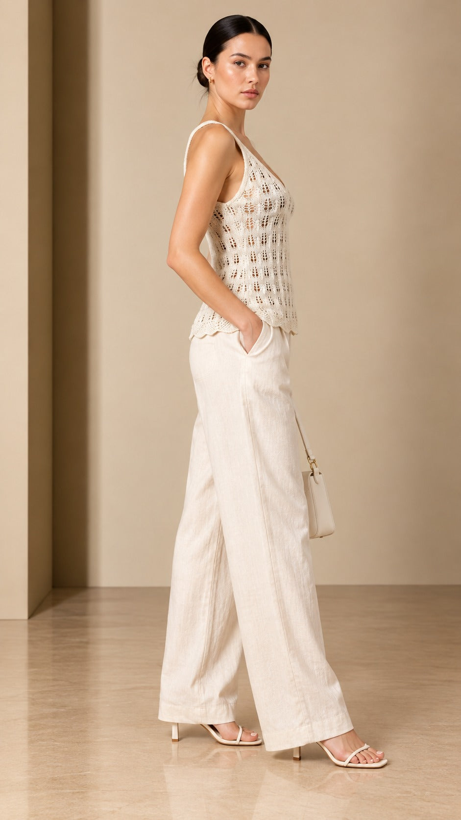 Cream Pointelle Scallop-Hem Cami — side