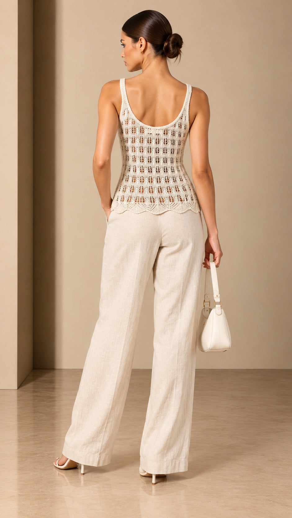 Cream Pointelle Scallop-Hem Cami — back