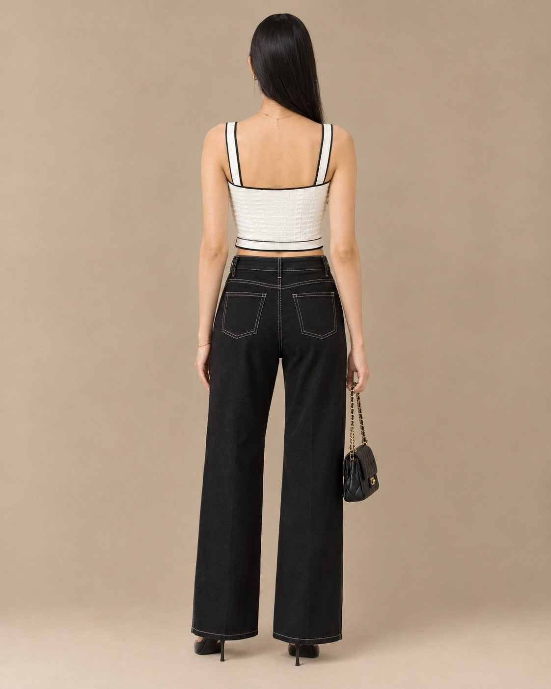 Ivory Piped Gold-Button Bustier Top, back view