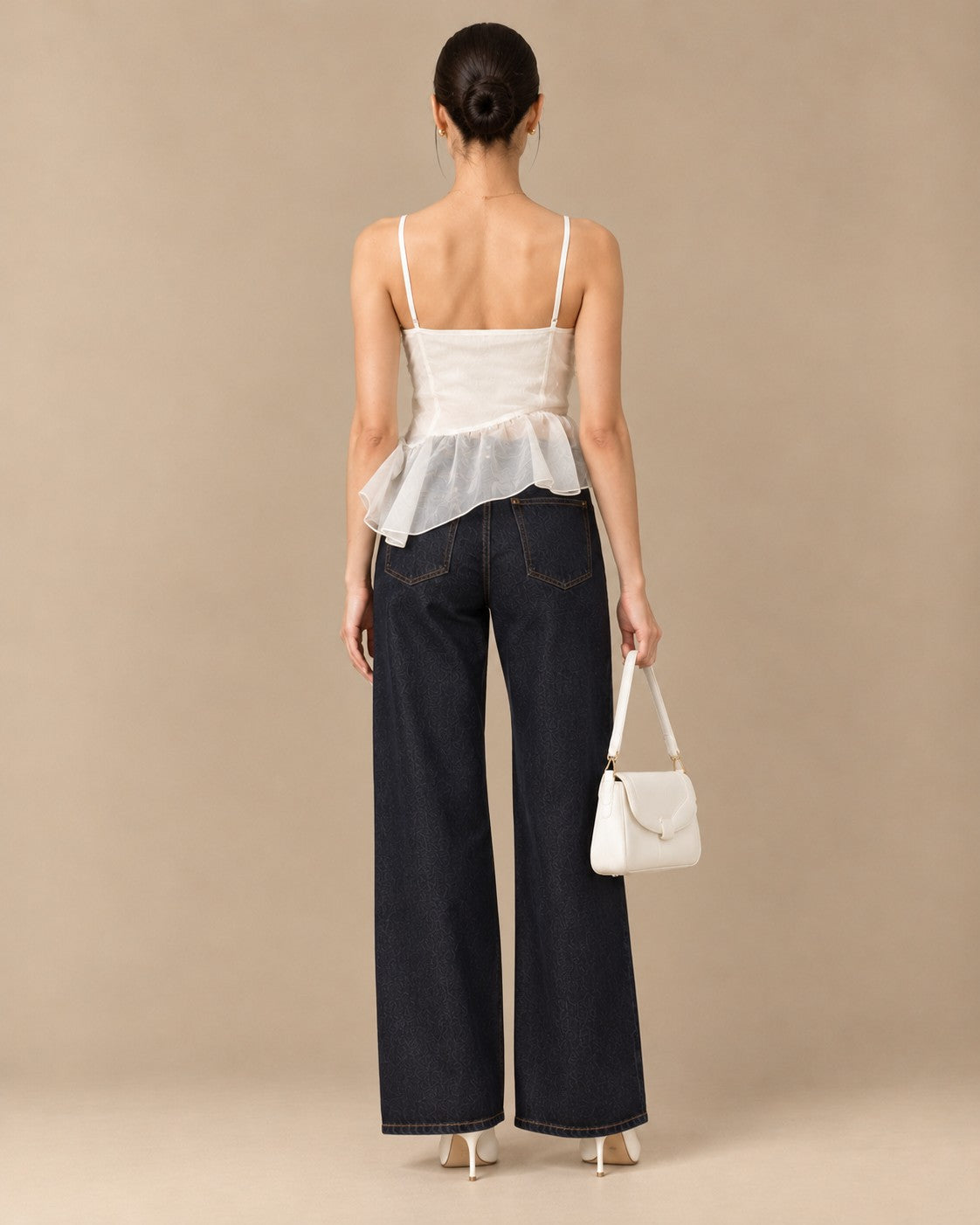 White Lace Pearl-Flower Peplum Cami, back view