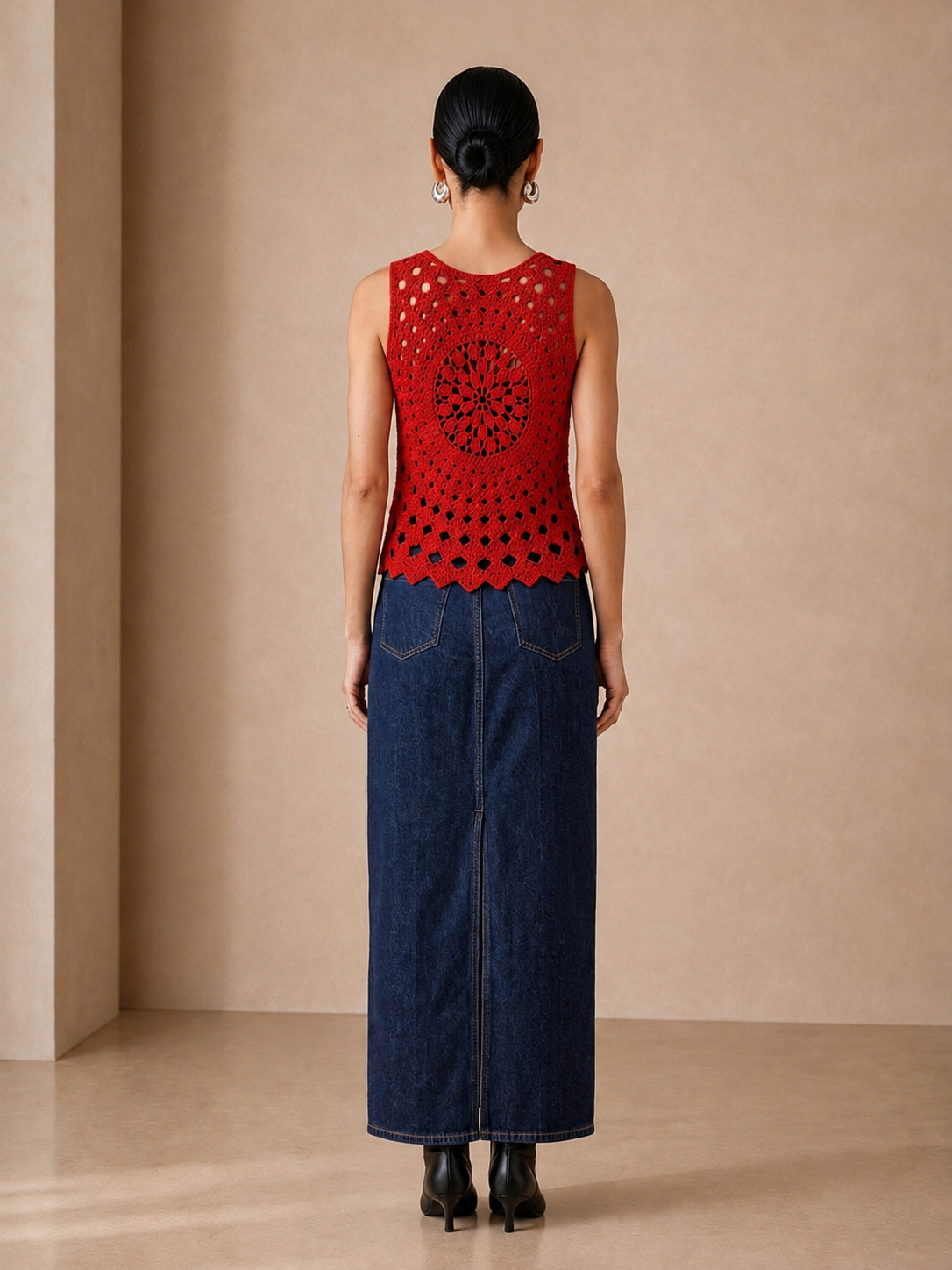 Scarlet Medallion Crochet Vest back view