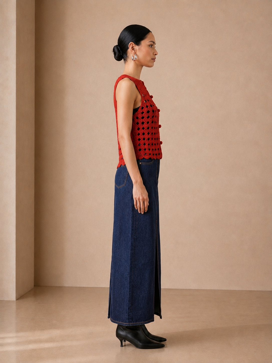Scarlet Medallion Crochet Vest side profile