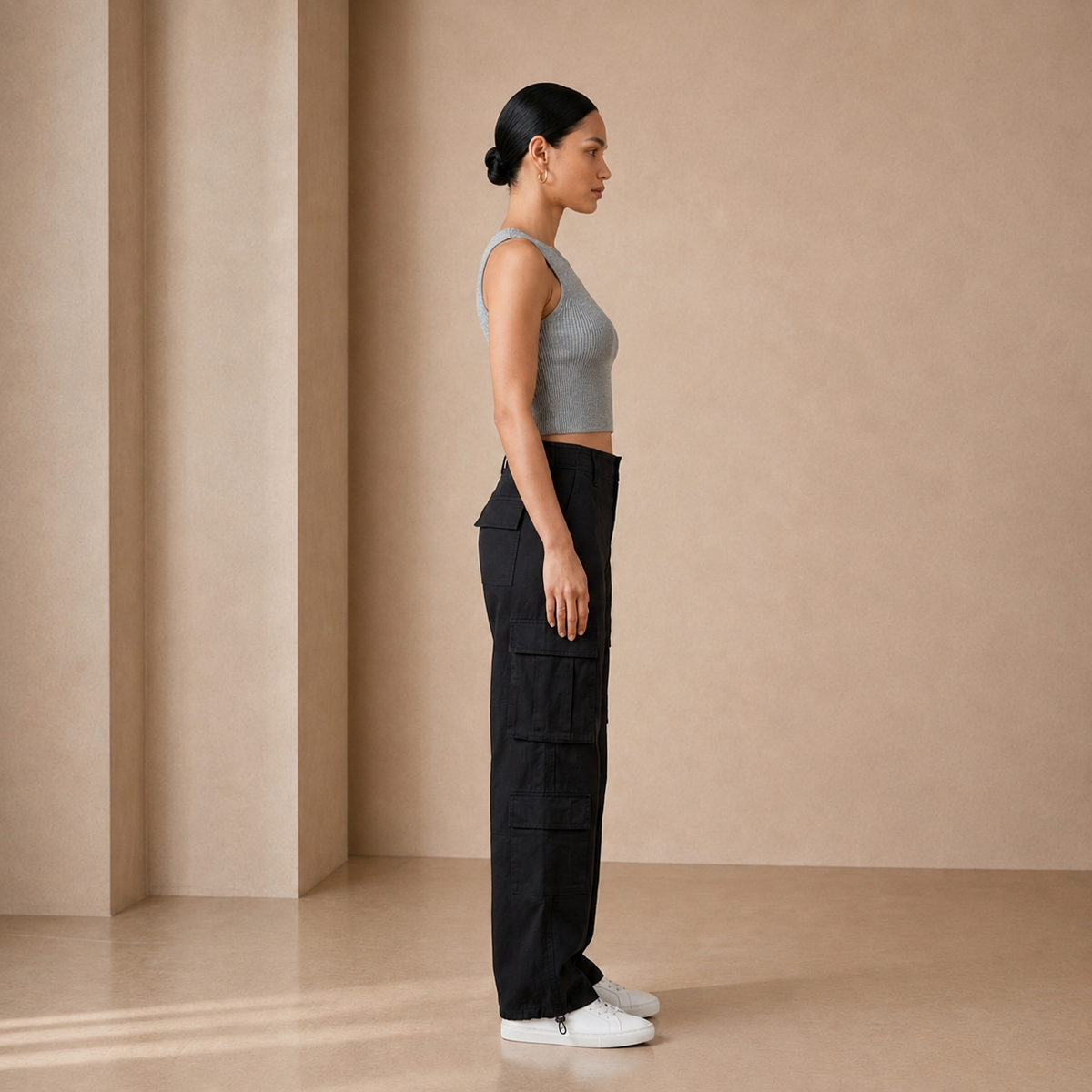 Silver Lurex Rib Tank side profile