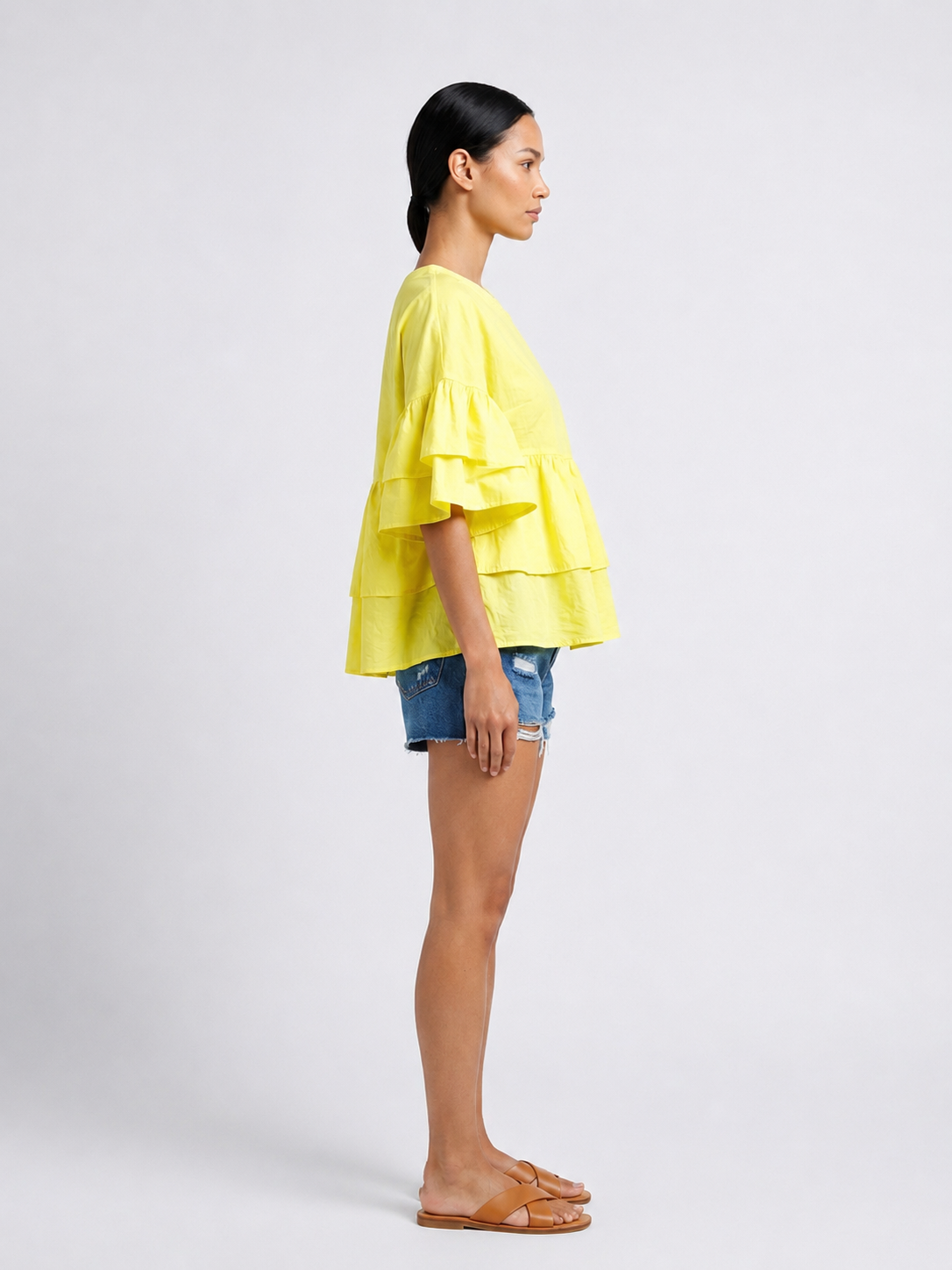 Rosette Tiered Ruffle Top side profile